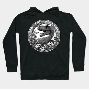 Velociraptor Dinosaur Art Deco Style Black and White Hoodie